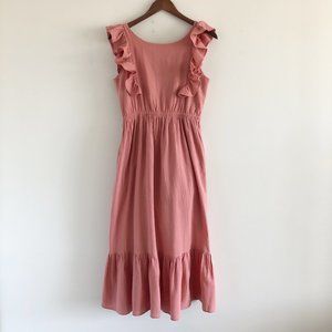 ba&sh Lady Maxi Dress Small Pink 100% Cotton Ruffle